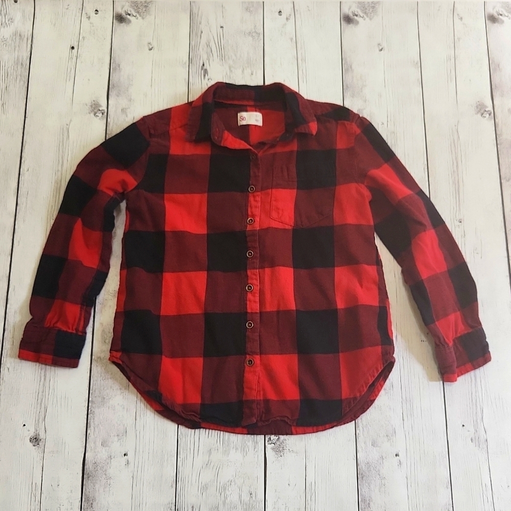 SO Buffalo Red and Black Checkered Button down top size 7